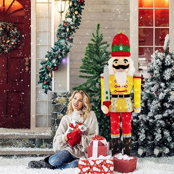 Soldatino Schiaccianoci Illuminato 166 cm, Soldato di Babbo Natale con Luci, Decorazioni Natalizie per Interno ed Esterno