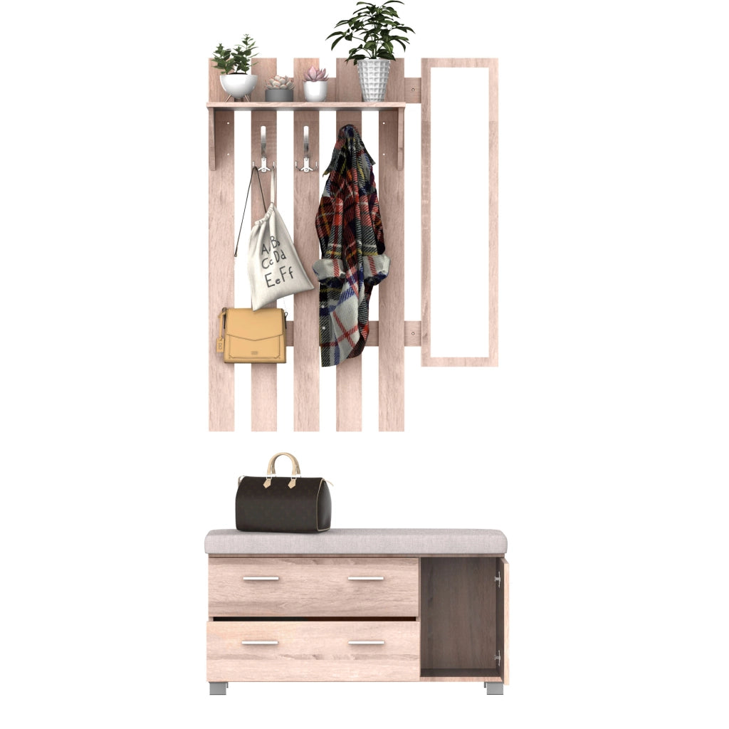 Set Guardaroba Ingresso con Specchio e Scarpiera ¨C Xylo ¨C Rovere 90x21.5x116cm