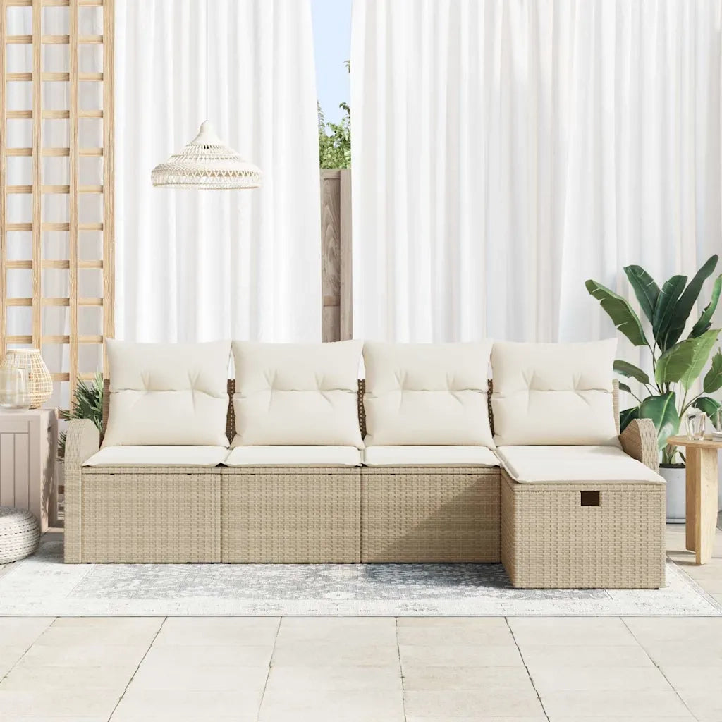 Set Divano da Giardino con cuscino 5 pcs Beige Poly Rattan 3360392