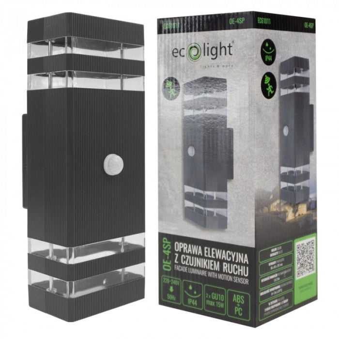Applique esterna PIR antracite 2xGU10 15W IP44 Ecolight