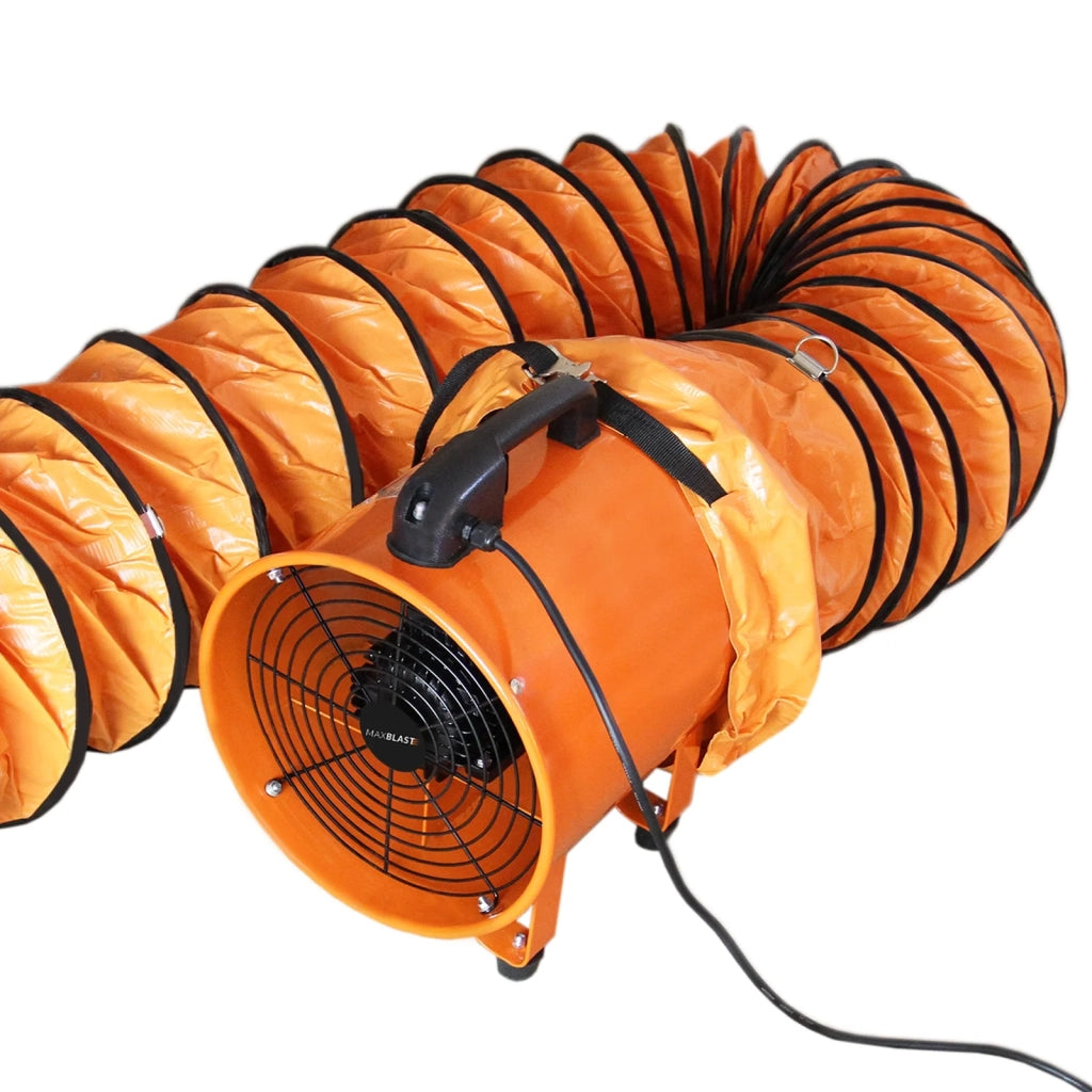 Ventilatore Estrattore Aria Industriale con Tubo Dotto Aspira Polveri e Fumo o Soffia Aria Pulita Ventola Reversibile - 300mm - Dotto 12m - 110V