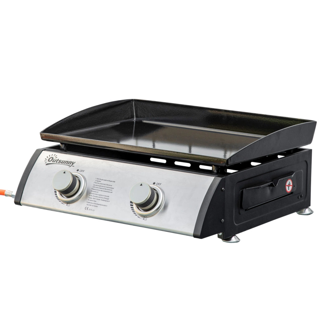 Piastra Barbecue a Gas da Tavolo con 2 Bruciatori ¨C Minimal ¨C 48.5x46x21cm Nero