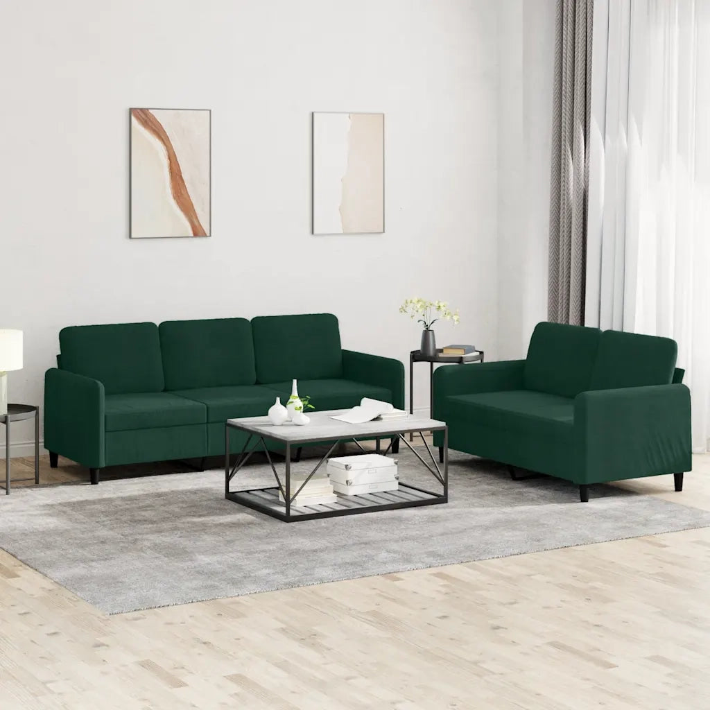 Set di Divani 2 pz Verde Scuro in Velluto
