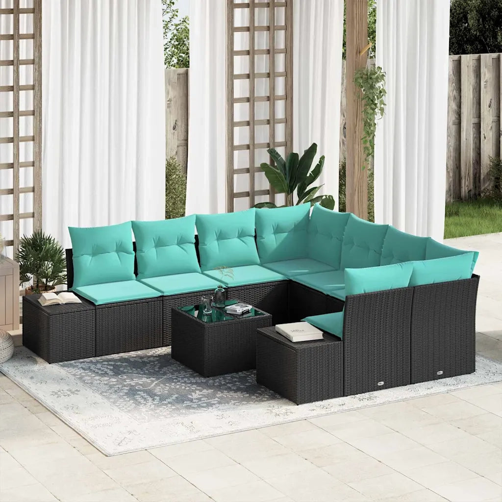 Set Divano da Giardino 9 pz Nero polyrattan 3347006
