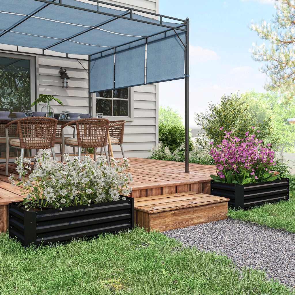 2 Pezzi Tavolo da Giardino ¨C Minimal ¨C Nero Acciaio 100x50x30 cm