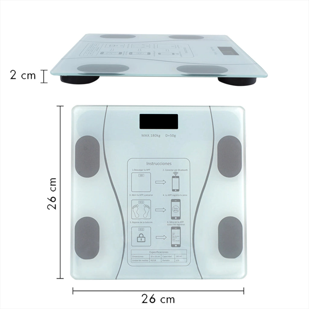 Bilancia Pesapersone Digitale Max 180 Kg in Vetro con App Bluetooth Bianca