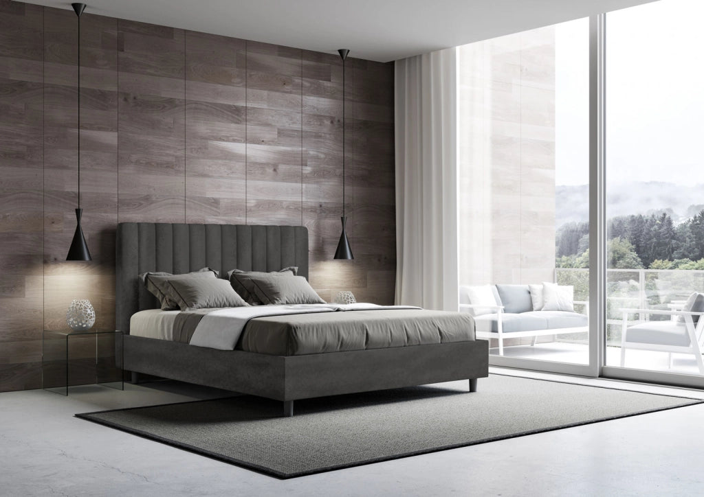 BS COM Letto una piazza e mezza con rete imbottito 130x210 microfibra grigio