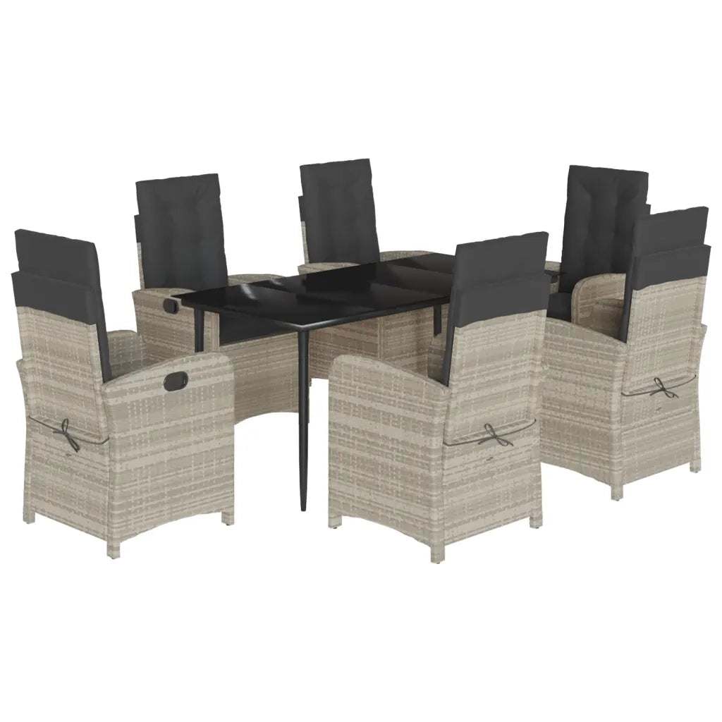 Set da Pranzo da Giardino 7 pz Cuscini Polyrattan Grigio Chiaro