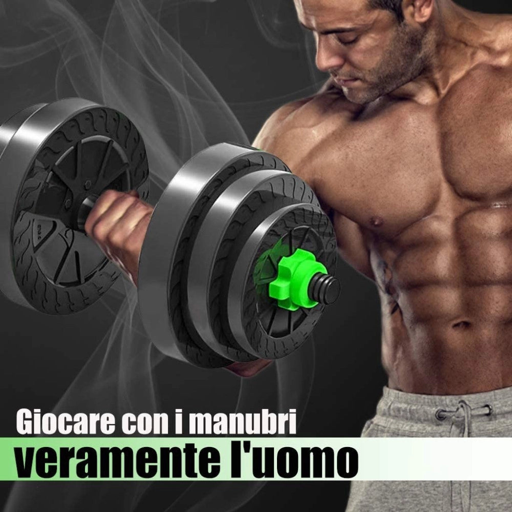 Trade Shop - Kit 2in1 Bilanciere + Manubri Con Pesi Regolabili Componibili Palestra Tot 15 Kg -