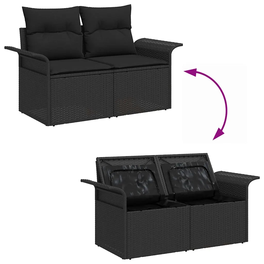 Set Divano da Giardino con cuscino 7 pcs Nero Poly Rattan