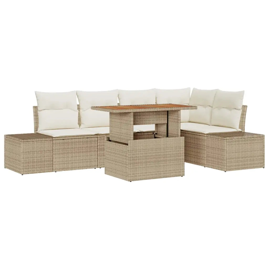 Set Divano da Giardino 6 pcs Beige Poly Rattan