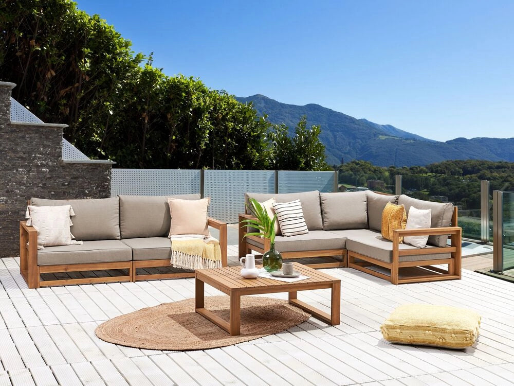 Set da giardino 4 posti in legno di acacia chiaro moderno elegante