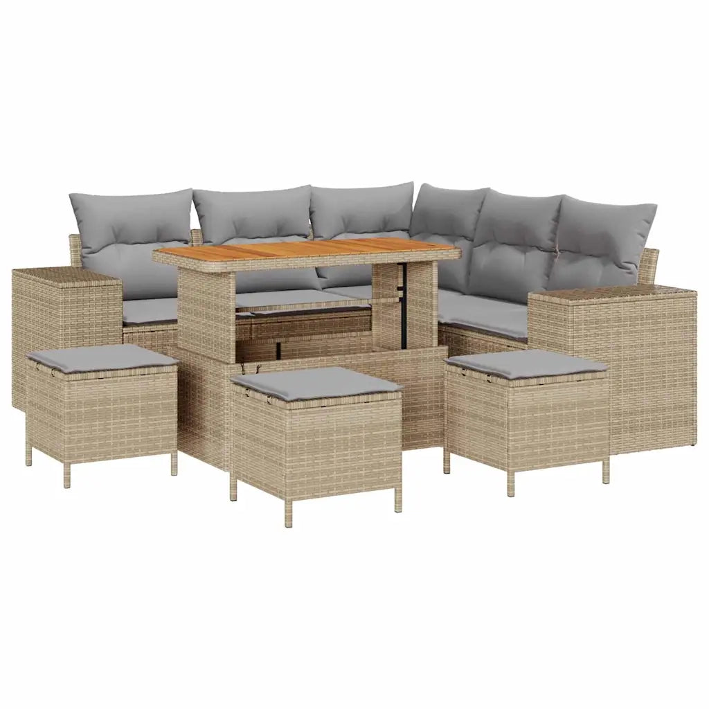 Set Divano da Giardino con cuscino 9 pcs Beige e Grigio Chiaro