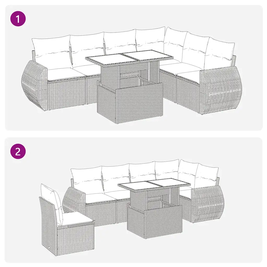 Set Divani da Giardino 7 pz con Cuscini Beige in Polyrattan 3326650