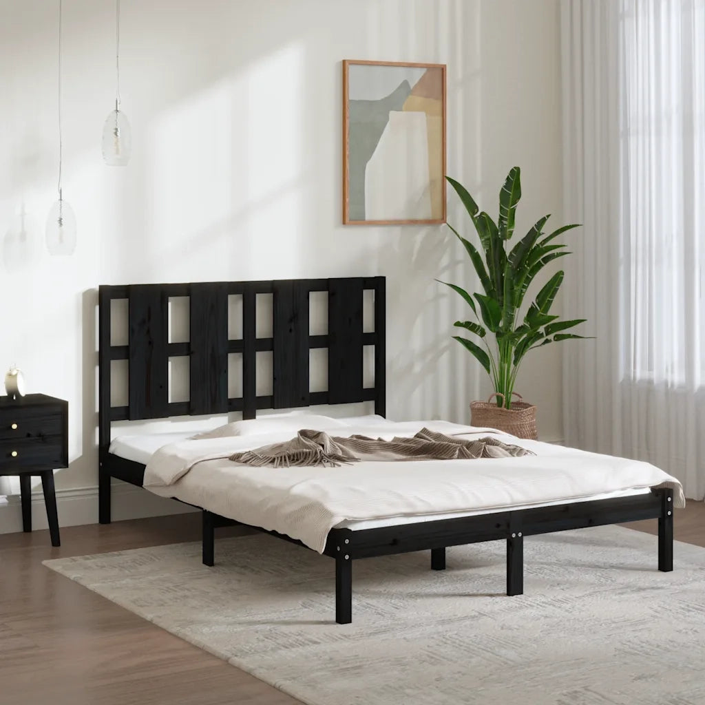 Giroletto Nero in Legno Massello di Pino 140x190 cm 3105584