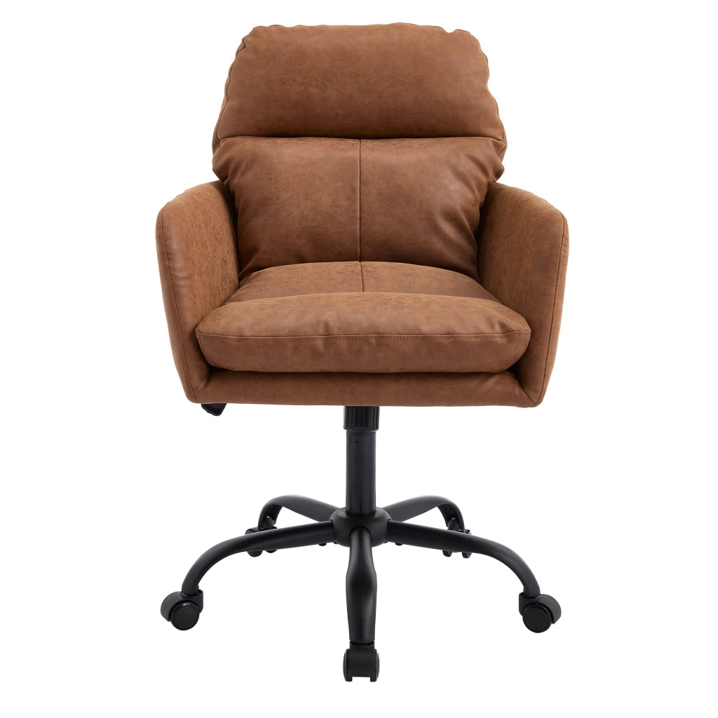 Sedia da Ufficio Regolabile in Altezza ¨C MINIMAL ¨C Ecopelle Marrone, Base Nera