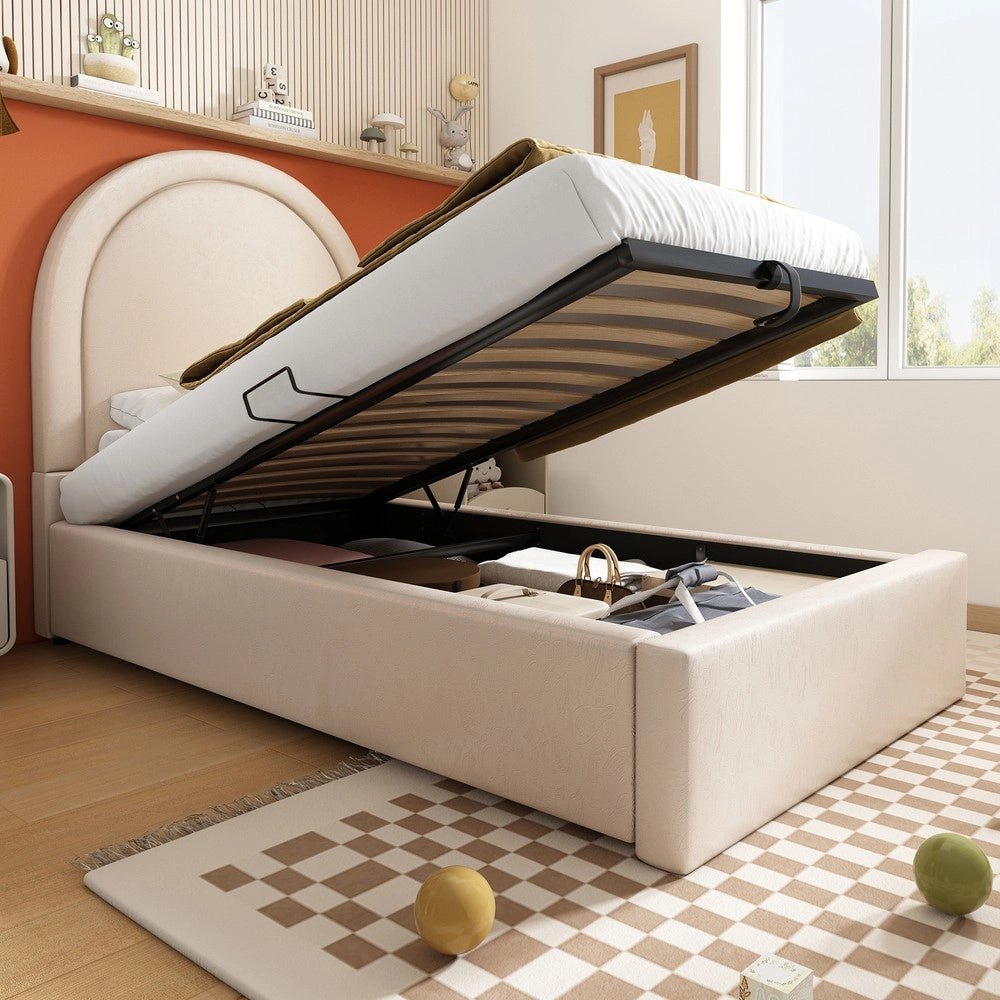 Letto Singolo Imbottito Bambini ¨C Xylo ¨C 90x200, Beige, PU, con Materasso