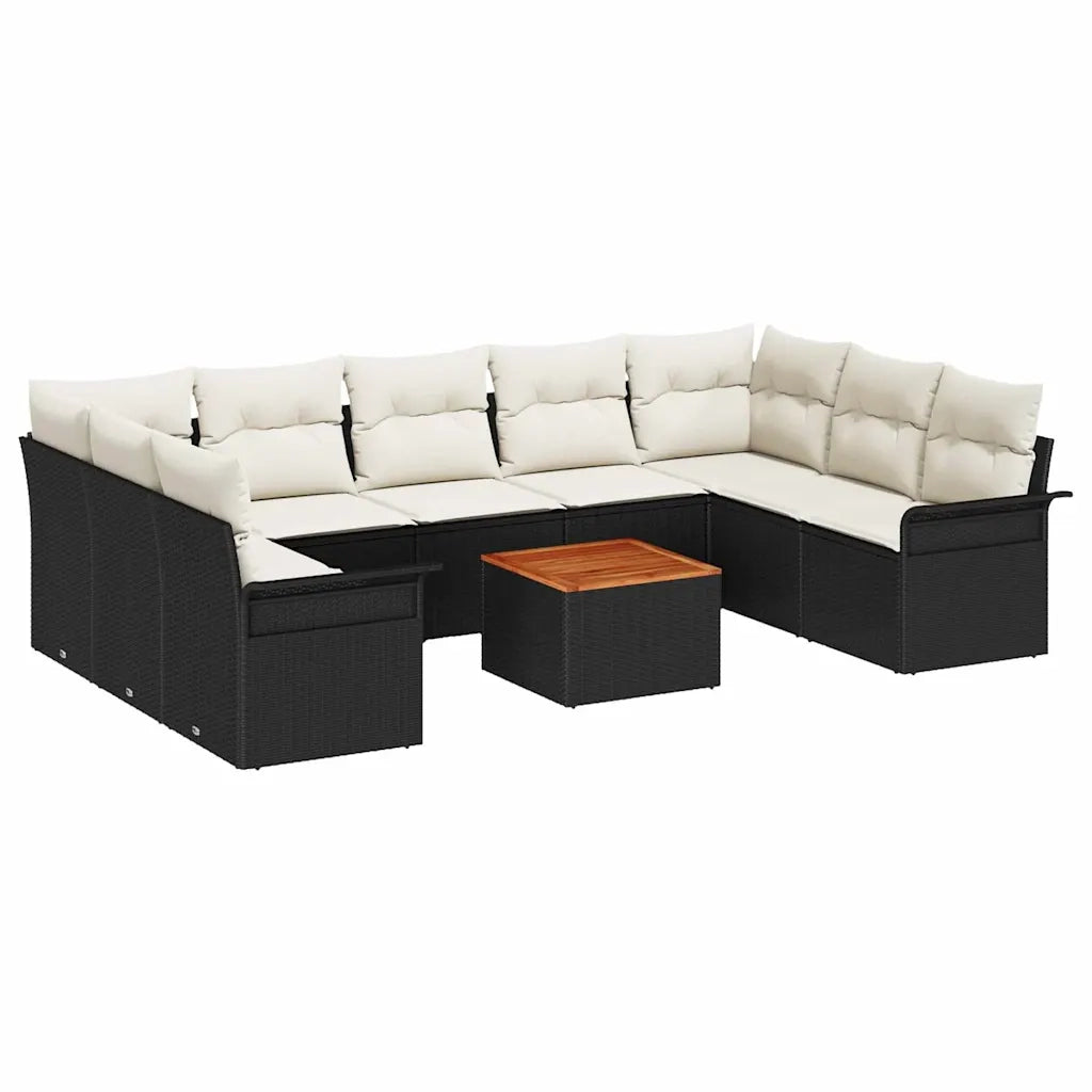 Set Divano da Giardino con cuscino 10 pcs Nero polyrattan