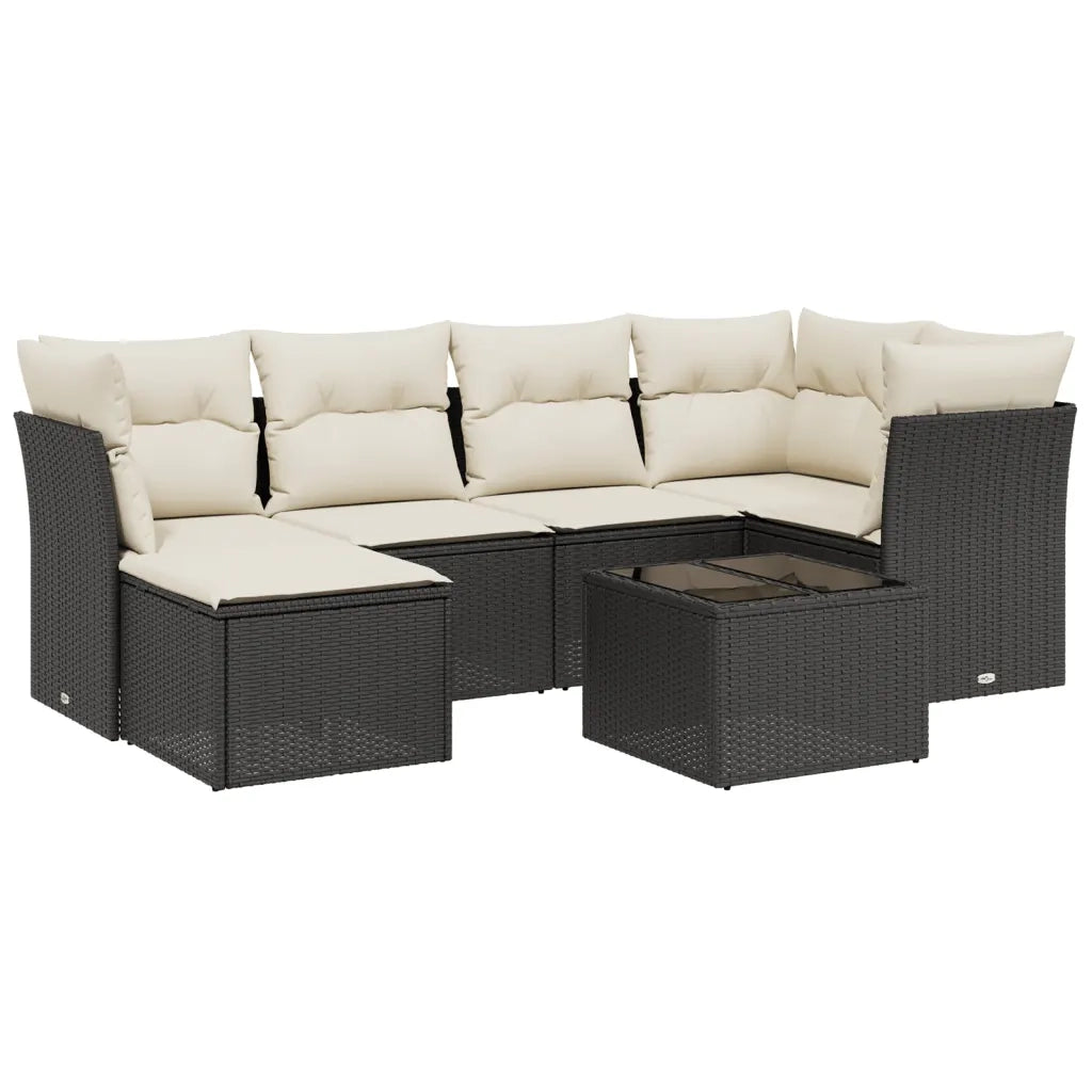 Set Divani da Giardino con Cuscini 7pz Nero Polyrattan 3263182