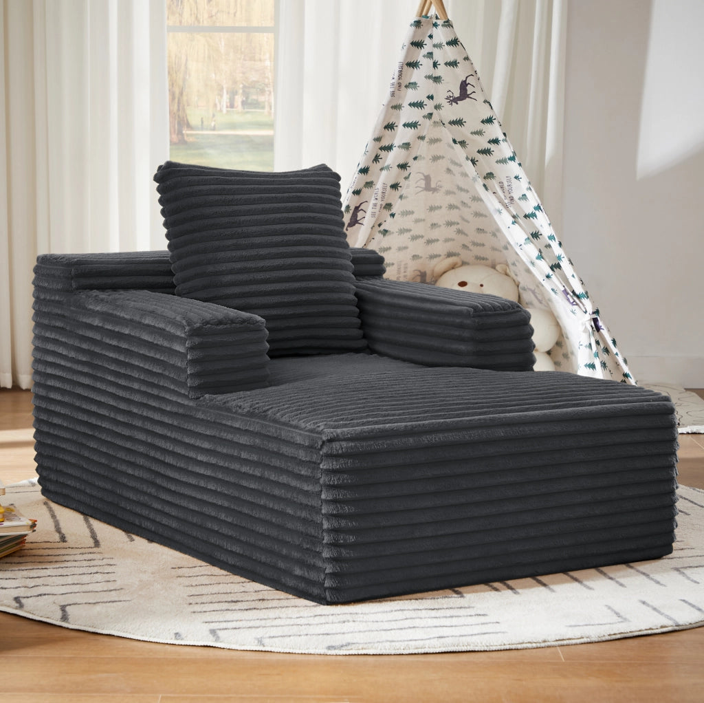 Divano chaise longue in velluto a coste grigio scuro