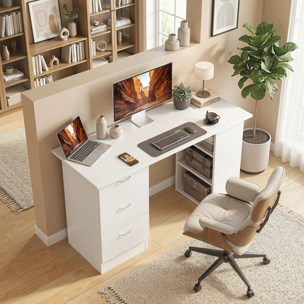 Scrivania per computer con cassetti e ripiani ¨C Xylo ¨C legno bianco 120x49x72cm