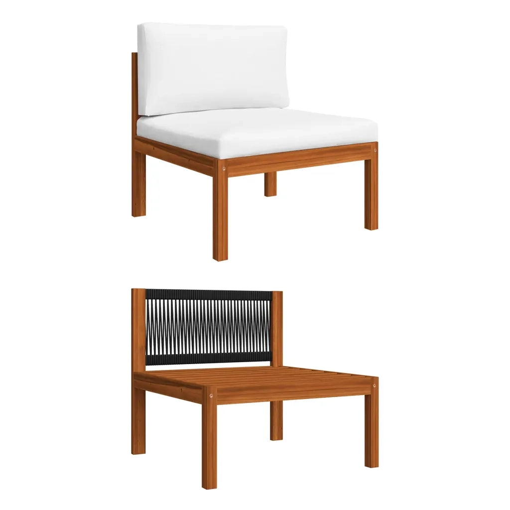 Set da giardino 6 pezzi con cuscini in legno crema, acacia e corda