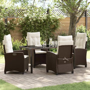 Set da Pranzo per Giardino con cuscino 5 pcs Marrone polyrattan