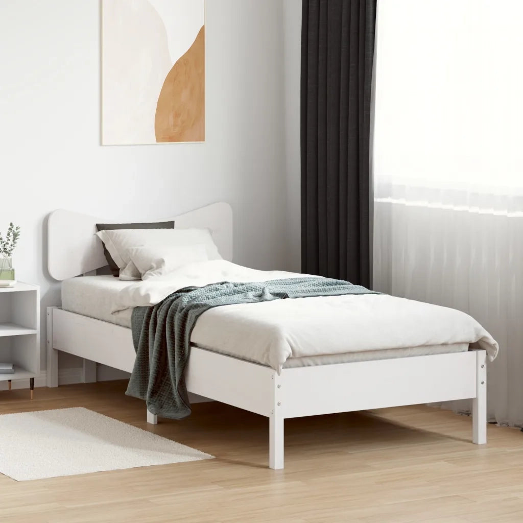 Letto singolo | Letto per adulti | Giroletto senza Materasso Bianco 100x200 cm Legno Massello Pino