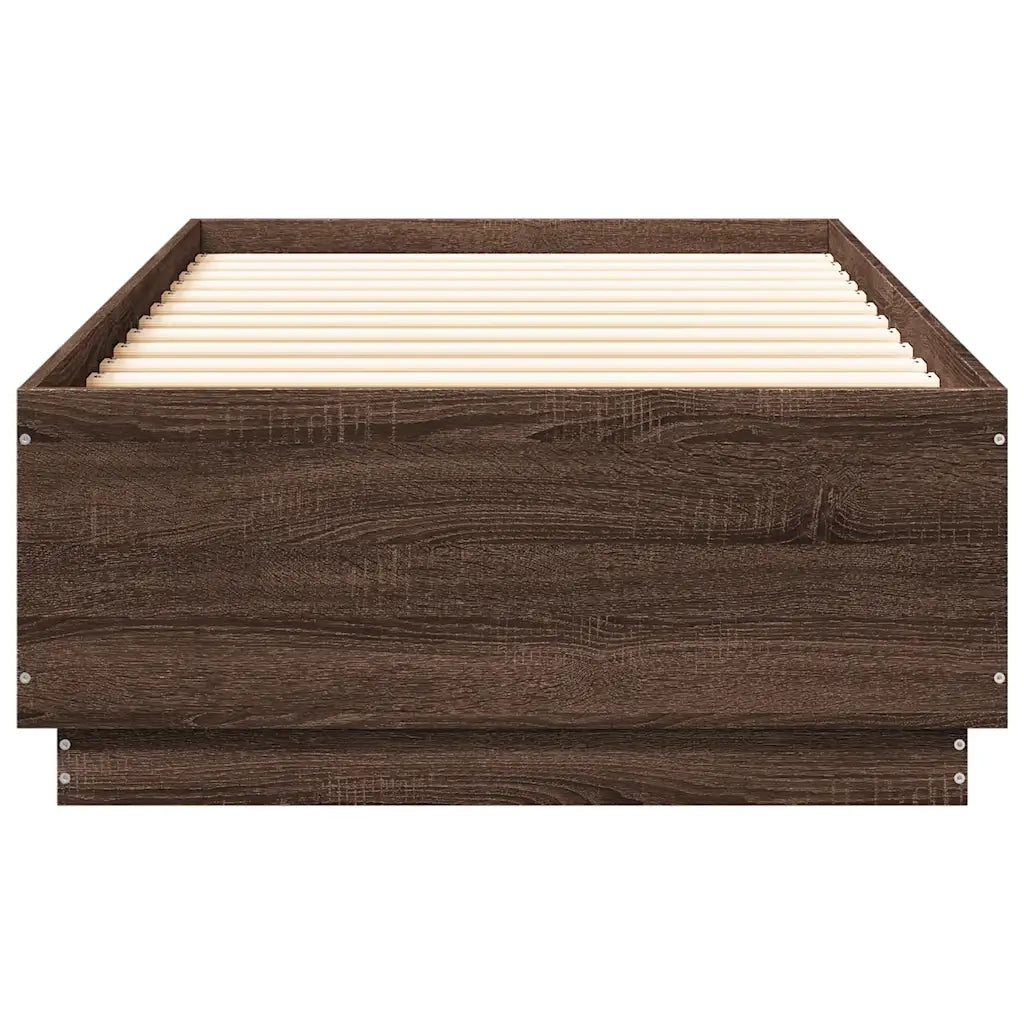 Letto singolo | Letto per adulti | Giroletto Luci LED Rovere Marrone 100x200 cm Legno Multistrato