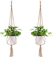 Hanger per piante 2 in 1 - appoggio fiori con anello di chiave - decorazione per giardino per interni ed esterni - corda di cotone manuale - per vasi rotondi e quadrati - 104 cm di lunghezza - 4 gambe