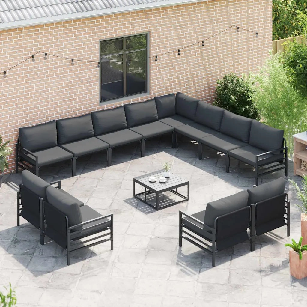 Set Divano da Giardino con cuscino 13 pcs Nero Acciaio