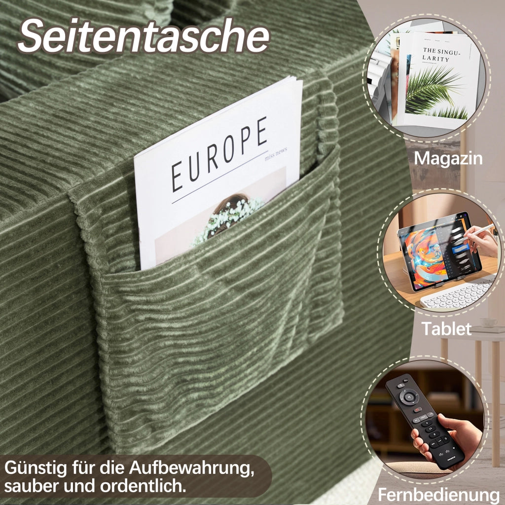 Divano 2 Posti con Braccioli Allargati e Tasche Laterali ¨C MINIMAL ¨C Verde