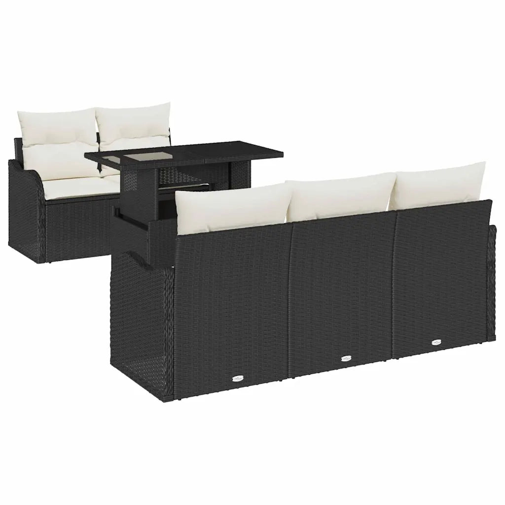 Set Divano da Giardino 6 pcs Nero e Crema polyrattan