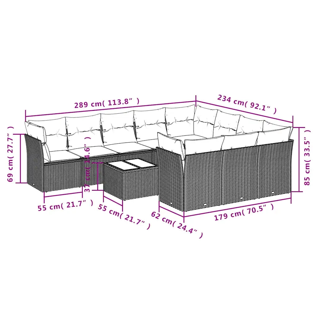 Set Divani da Giardino 11 pz con Cuscini Polyrattan Marrone 3218233