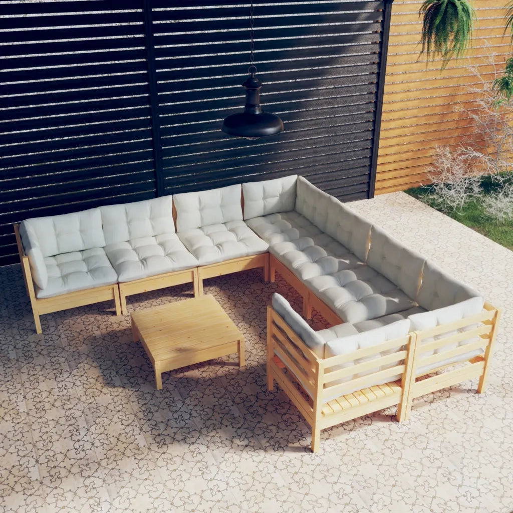 Set Salotto da Giardino 9 pz con Cuscini Crema in Legno di Pino 3096977