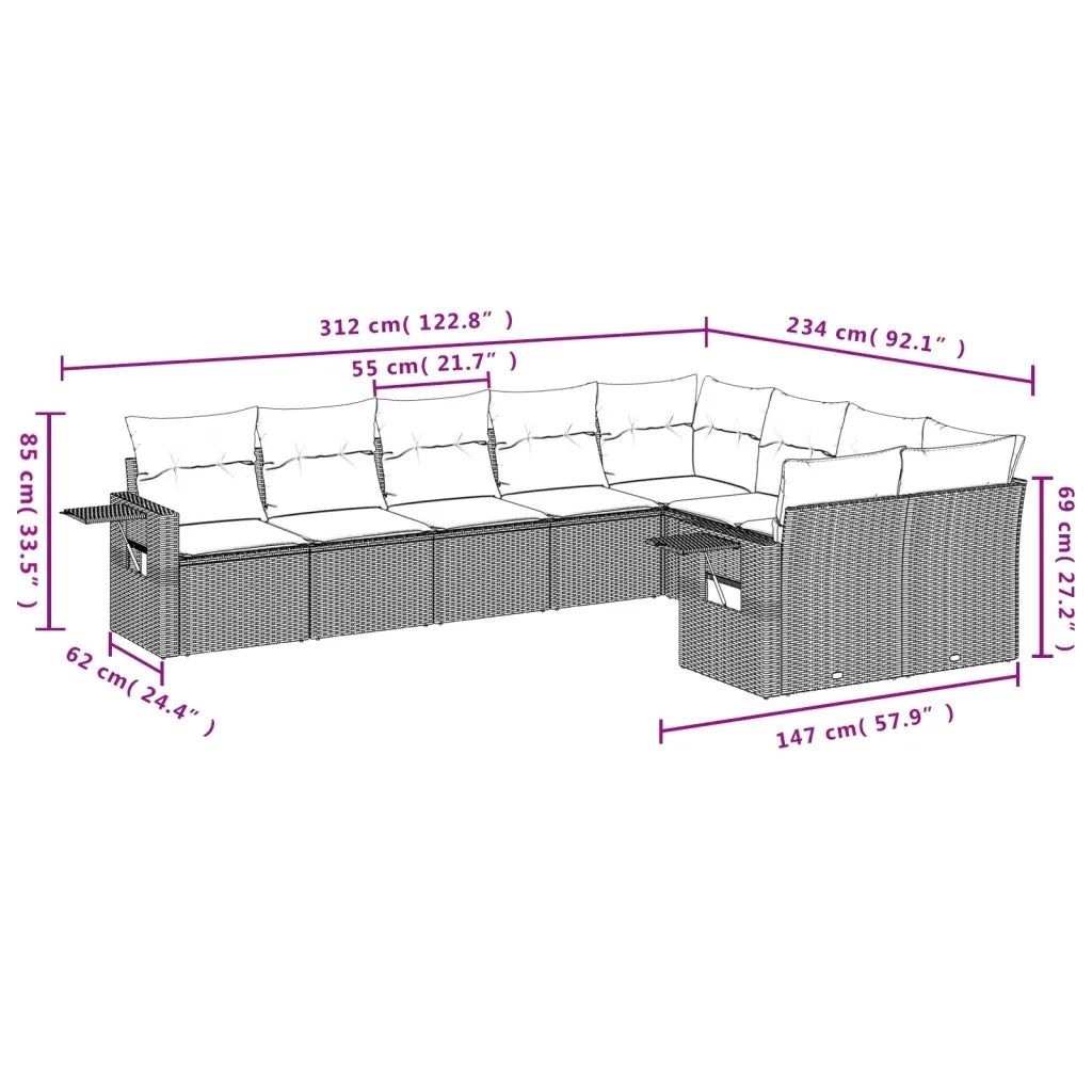 Set Divano da Giardino 9pz con Cuscini Grigio Chiaro Polyrattan 3252979