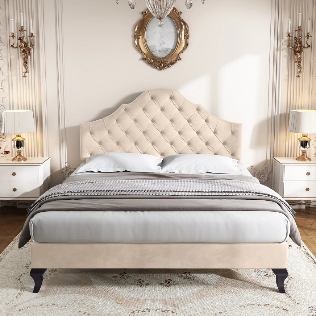 letto imbottito velluto beige 140 x 190 cm