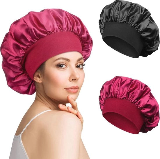 Sdraio per capelli in settepe di seta per donne e ragazze - 2 pezzi (nero e rosso)