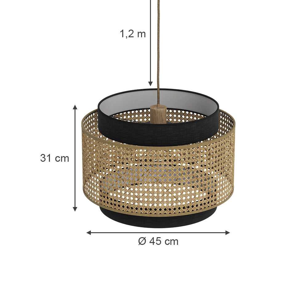 Vicco Lampada a soffitto Rattan/nero 45 x 31 cm