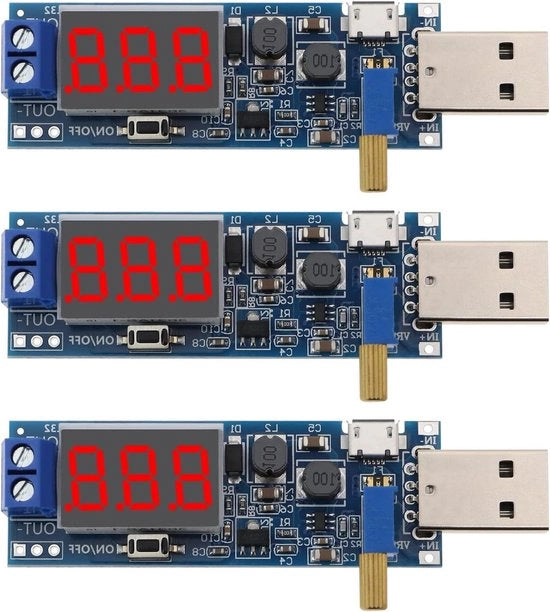 Pannello di Regolazione di Ingresso USB - Conversione DC 3.5V-12V in 1.2V-24V - Display di Output Digitale Regolabile - Modulo di Potenza Step Up Down - 64x22mm.
