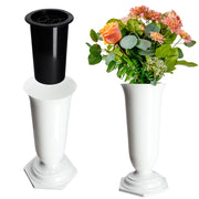 Vaso/bottiglia KADAX per cimitero, tomba, funerale, in plastica bianca, 23 cm, resistente al gelo.