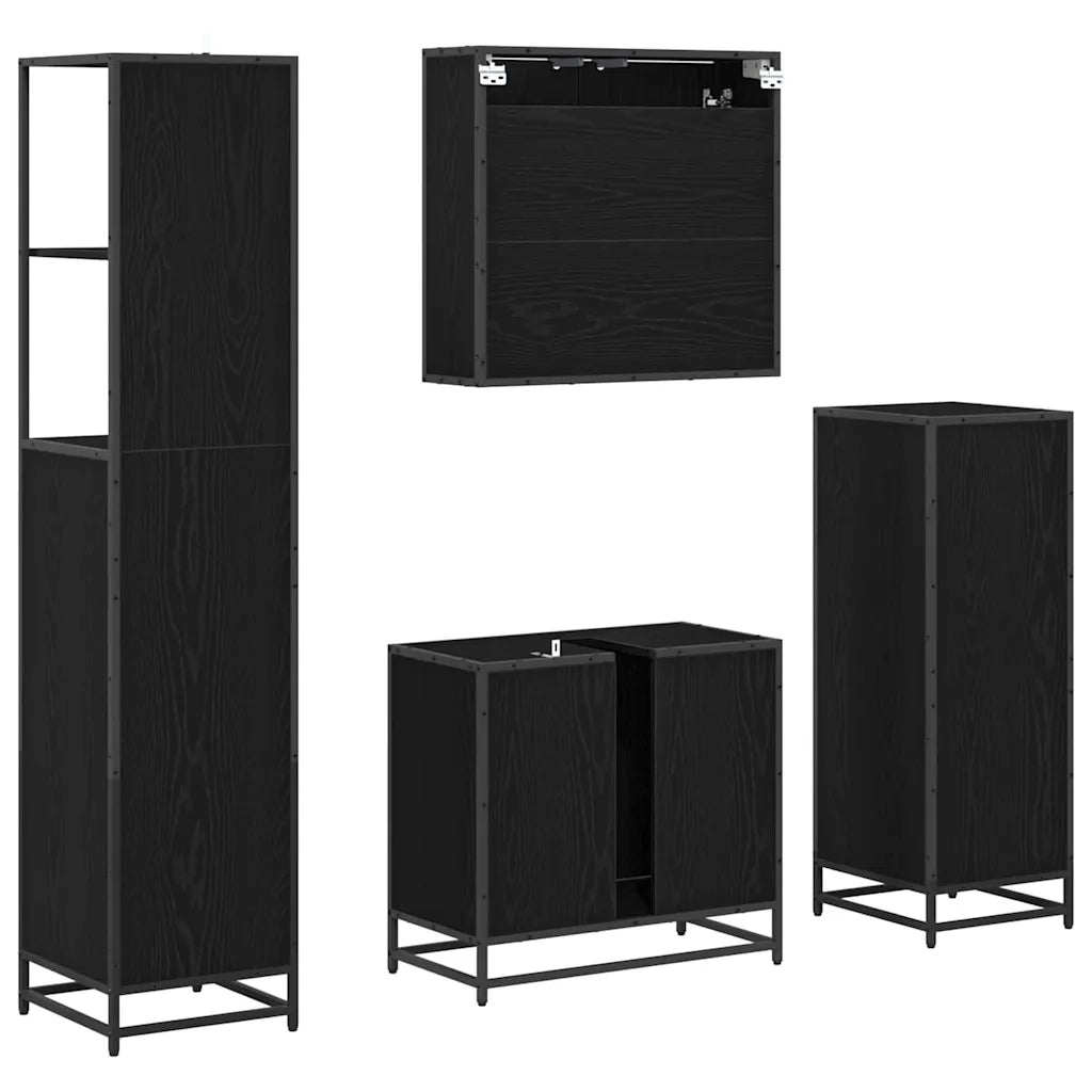 Set di mobili per il bagno 4 pcs Rovere Nero Legno multistrato 3402331