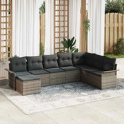 Set Divano da Giardino con cuscino 8 pcs Grigio Poly Rattan