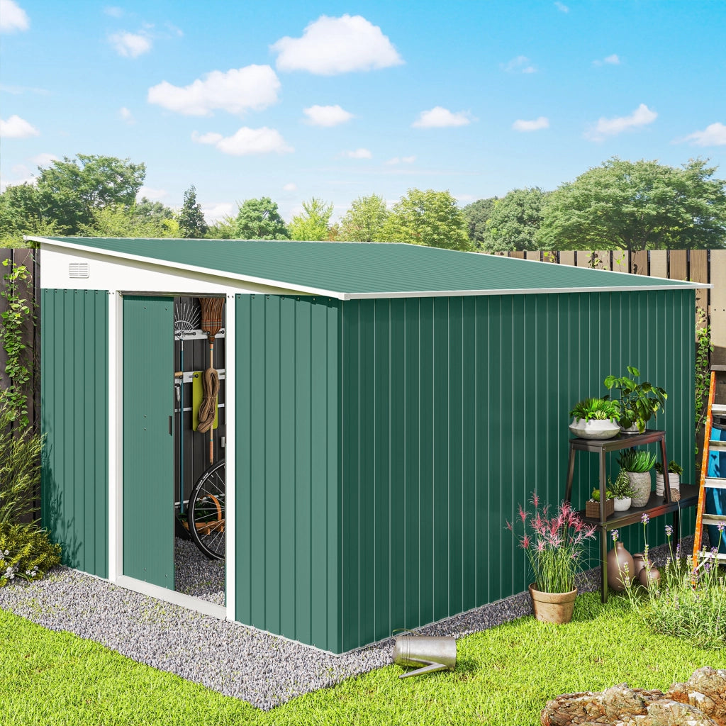 Casetta da Giardino con Porta Scorrevole ¨C Xylo ¨C Acciaio Verde 345x280x169cm