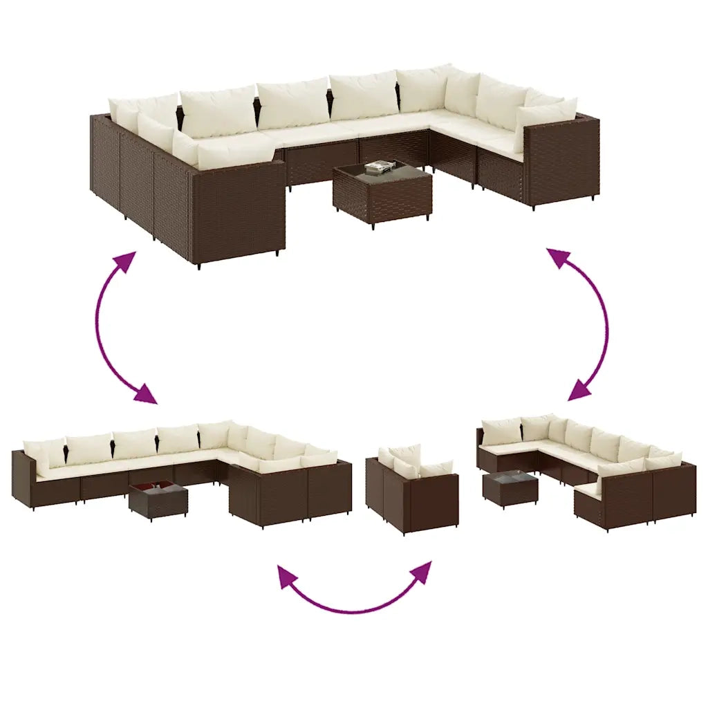 Set Divani da Giardino 10 pz con Cuscini in Polyrattan Marrone 3308273