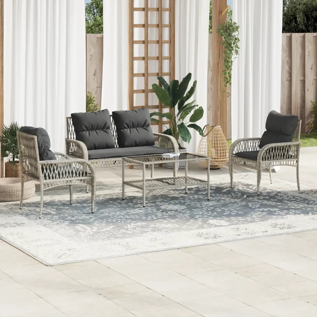Set Divano da Giardino 4pz | Set Salotto da Giardino con Cuscini Grigio Chiaro Polyrattan