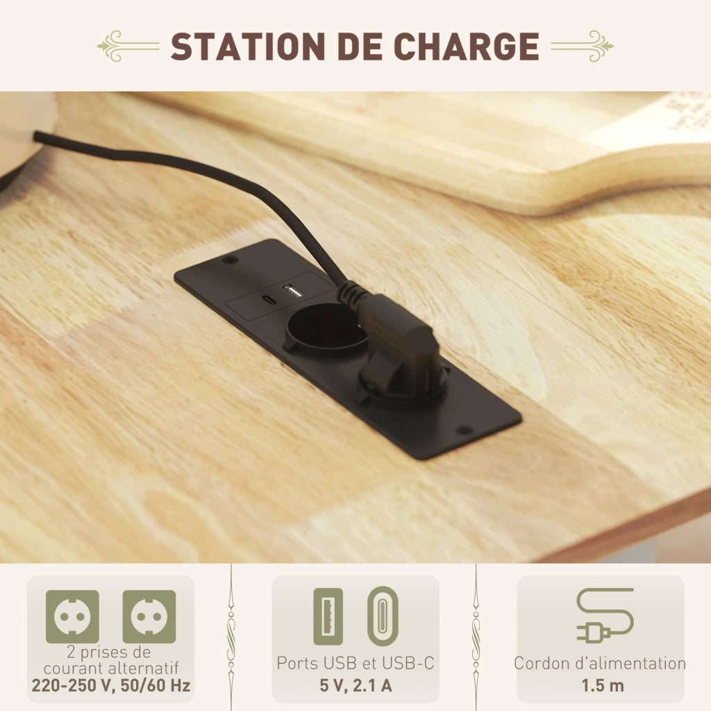 Tavolo da cucina mobile con presa e USB ¨C zephmum ¨C bianco