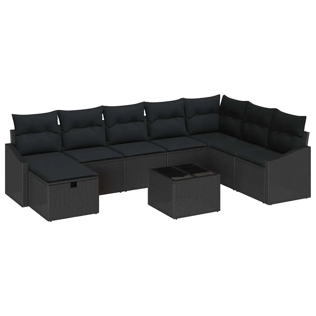 Set Divano da Giardino con cuscino 9 pcs Nero Poly Rattan 3359342