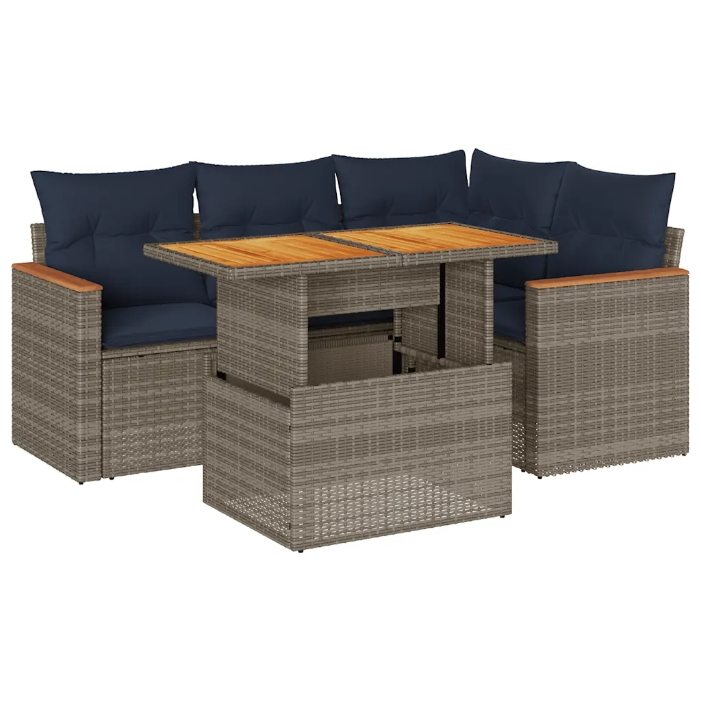 Set Divano da Giardino 5 pz con Cuscini Grigio in Polyrattan 3327484