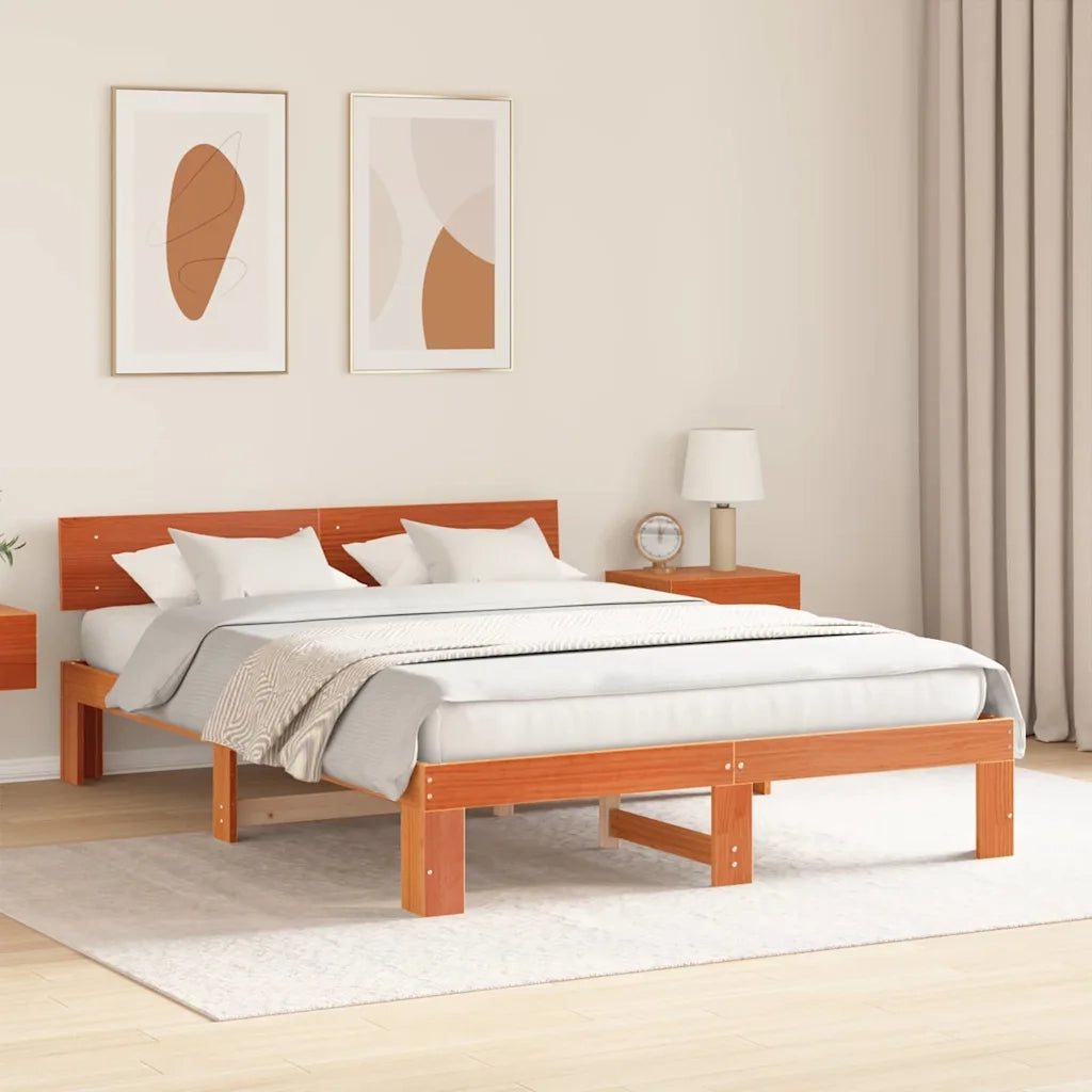 Letto matrimoniale | Letto per adulti | Struttura del letto Marrone cerato 140 x 200 cm Pino massello